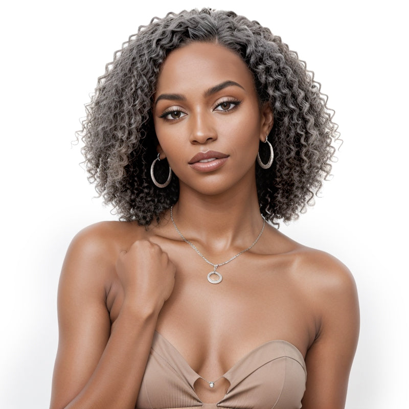 Salt & Pepper Grey Hair Deep Curly HD 13x4 Lace Front Wig 100% Human Hair