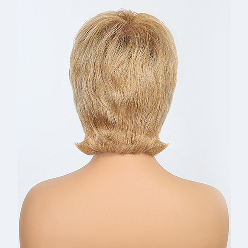 Salt And Pepper/Honey Blonde Short Pixie Cuts with Bangs Mullet Wigs