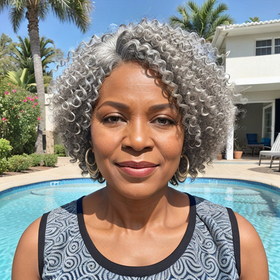 Salt And Pepper Kinky Curly Wig Side Part 5x5 Closure Pre-Cut Lace Bob Glueless Human Hair