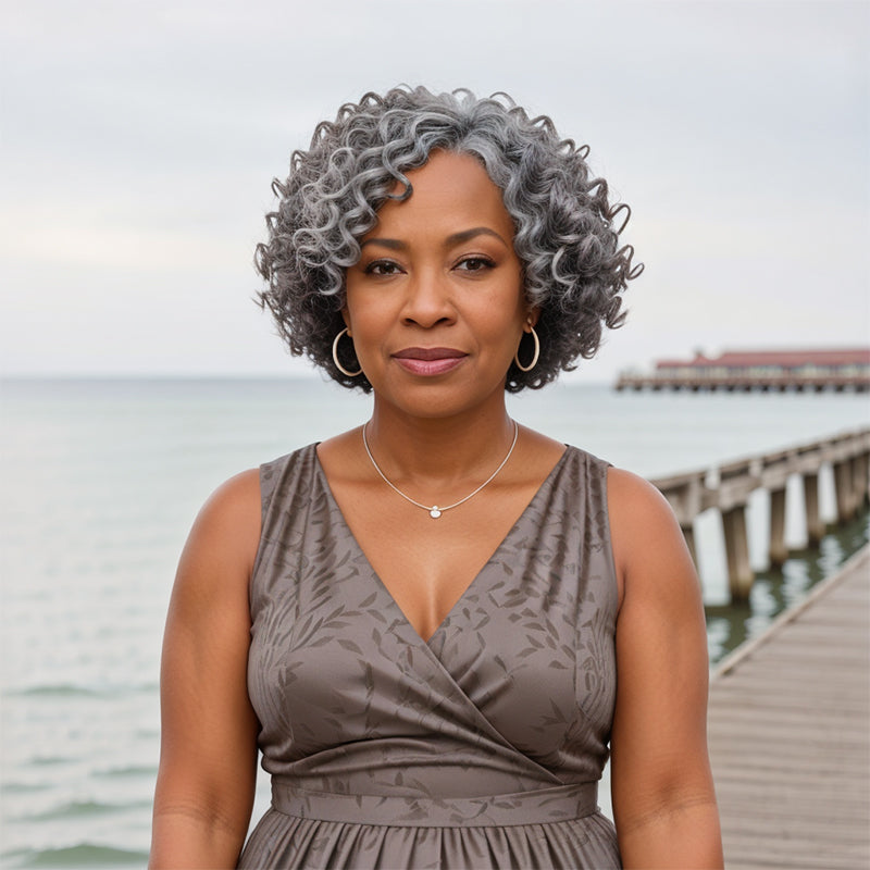 Salt And Pepper Short Bob Kinky Curly Wig Glueless 5x5 Closure Pre-cut Lace Wigs Human Hair