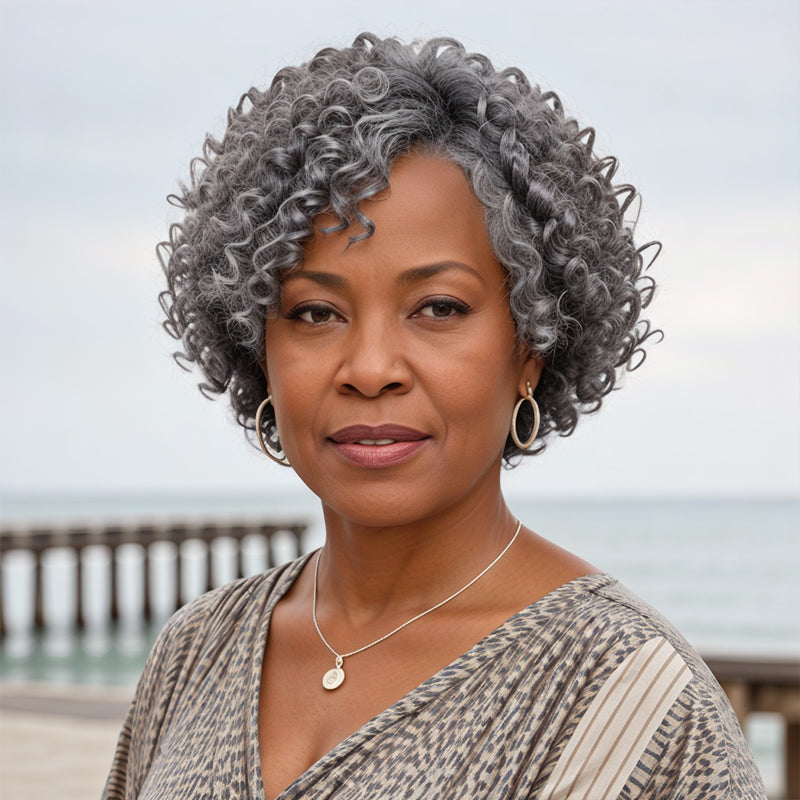 Salt And Pepper Short Bob Kinky Curly Wig Glueless 5x5 Closure Pre-cut Lace Wigs Human Hair