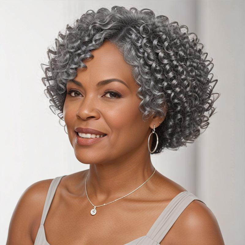 Salt And Pepper Short Bob Kinky Curly Wig Glueless 5x5 Closure Pre-cut Lace Wigs Human Hair