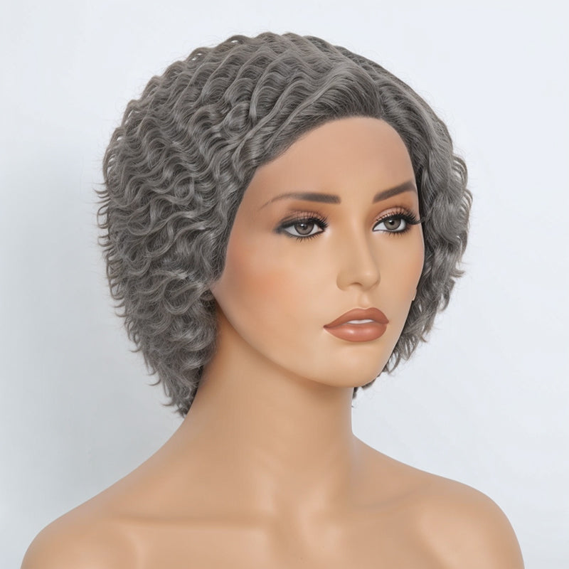 Salt And Pepper Short Kinky Curly Wig 13x4 Frontal Lace Human Hair Wigs