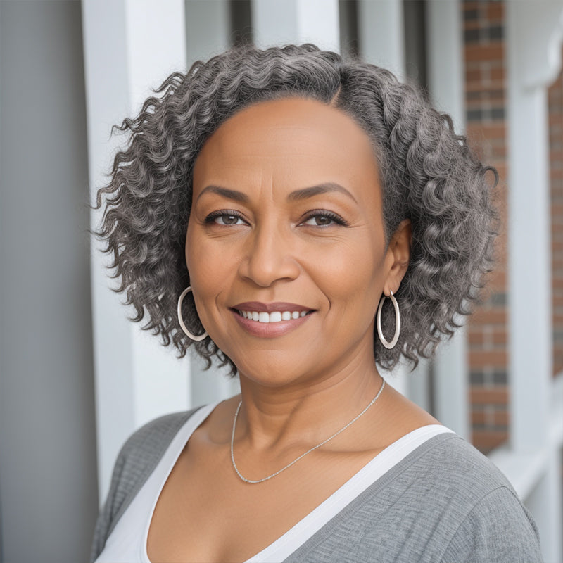 Salt And Pepper Short Kinky Curly Wig 13x4 Frontal Lace Human Hair Wigs