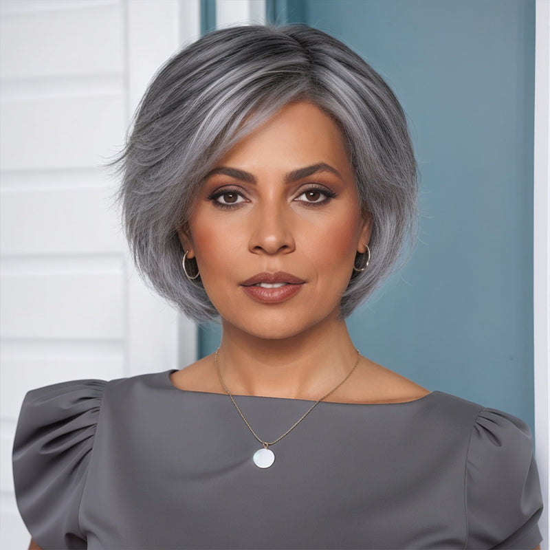 Salt And Pepper Straight Bob Wig Glueless 5x5 Closure Pre-cut Lace 100% Human Hair Wigs
