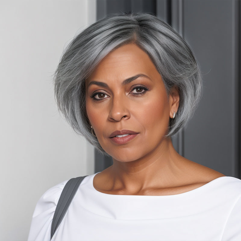 Salt And Pepper Straight Bob Wig Glueless 5x5 Closure Pre-cut Lace 100% Human Hair Wigs
