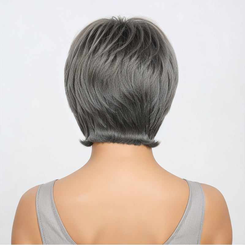 Salt And Pepper/Honey Blonde Short Pixie Cuts with Bangs Mullet Wigs