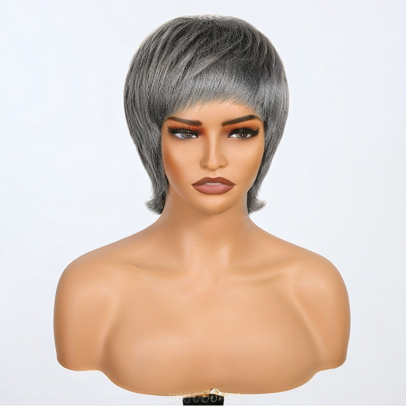 Salt And Pepper/Honey Blonde Short Pixie Cuts with Bangs Mullet Wigs