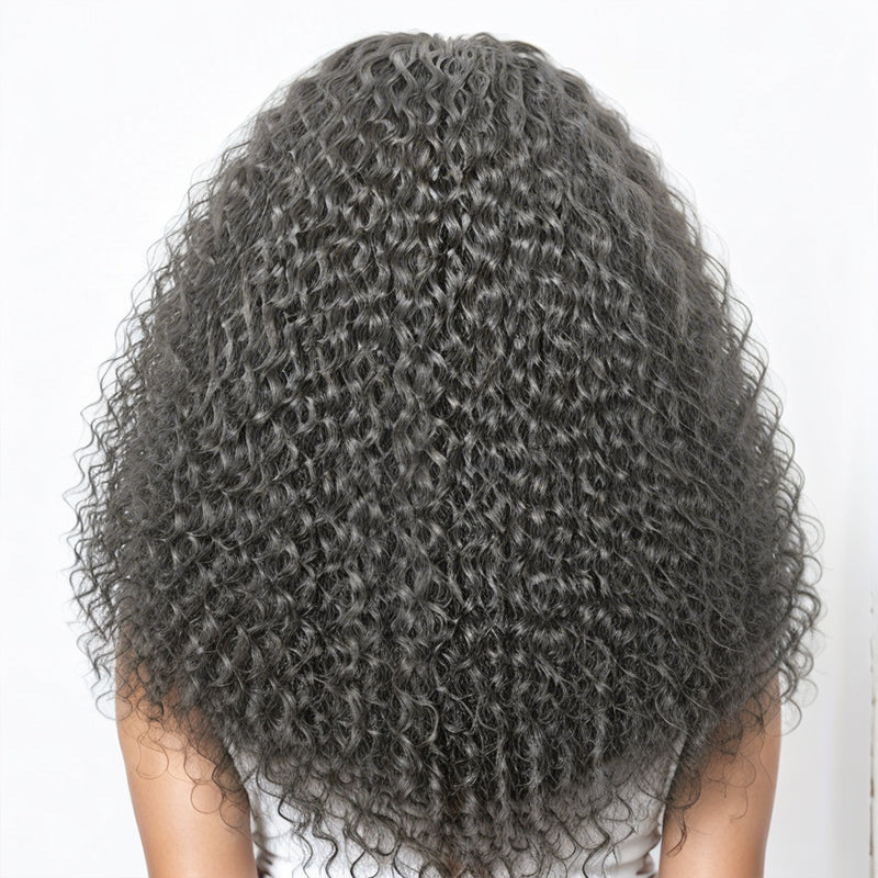 Salt And Pepper / Black Long Hair Deep Wave with Curly Bangs Hair Wigs Ready to Go
