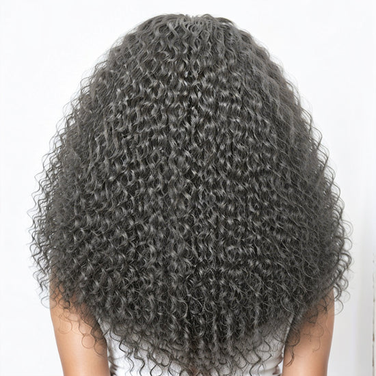 Salt And Pepper / Black Long Hair Deep Wave with Curly Bangs Hair Wigs Ready to Go