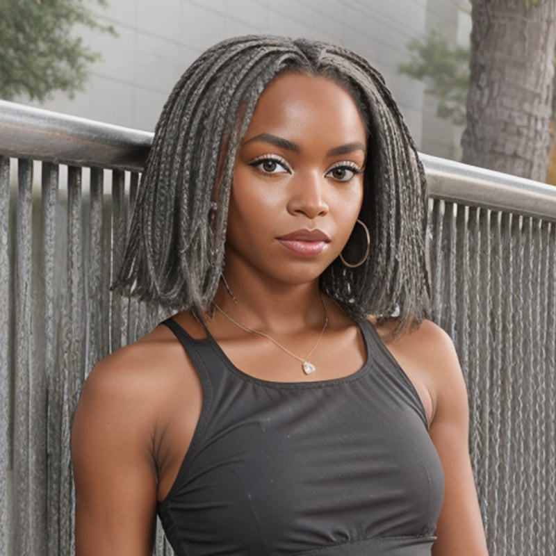 Salt And Pepper Twists Braided Hairstyles Wigs 5x5 Closure Lace Glueless Human Hair