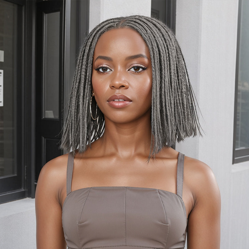 Salt And Pepper Twists Braided Hairstyles Wigs 5x5 Closure Lace Glueless Human Hair