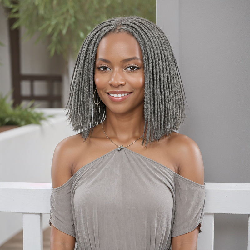 Salt And Pepper Twists Braided Hairstyles Wigs 5x5 Closure Lace Glueless Human Hair