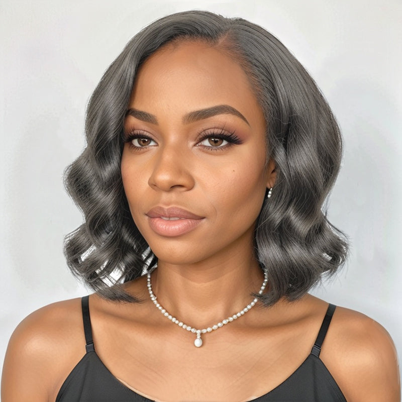 Load image into Gallery viewer, Trendy Style &amp;amp; Color | Salt &amp;amp; Pepper Bob Wigs Side Part  Body Waves Glueless 5x5 Lace Closure Wig
