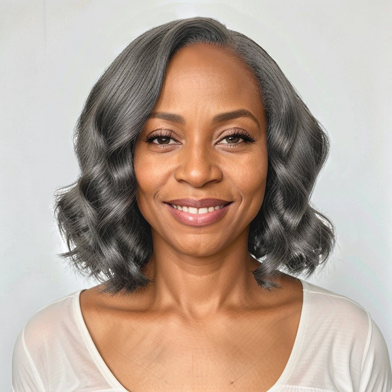 Load image into Gallery viewer, Salt &amp;amp; Pepper Bob Glueless Pre-Cut Wigs Side Part Body Wave 5x5 Lace Closure Wig Wear &amp;amp; Go
