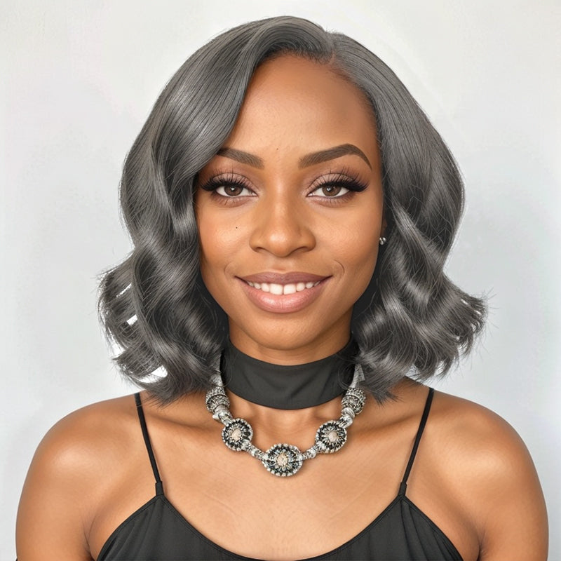 Load image into Gallery viewer, Trendy Style &amp;amp; Color | Salt &amp;amp; Pepper Bob Wigs Side Part  Body Waves Glueless 5x5 Lace Closure Wig
