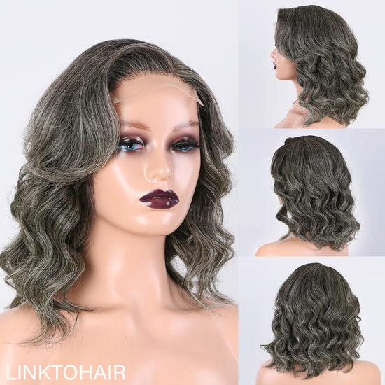 Load image into Gallery viewer, Trendy Limited Design | Salt &amp;amp; Pepper Body Wave Glueless 5x5 Closure Lace Bob Wig 100% Human Hair
