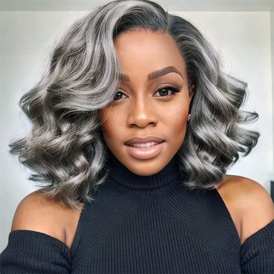 Trendy Limited Design | Salt & Pepper Body Wave Glueless 5x5 Closure Lace Bob Wig 100% Human Hair