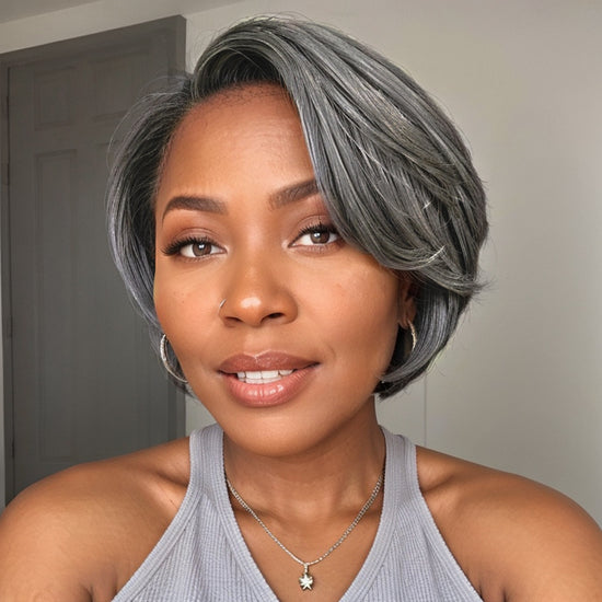 Salt & Pepper Boss Look | Short  Pixie Cut 5x5 Frontal Lace C Part Wig 100% Human Hair