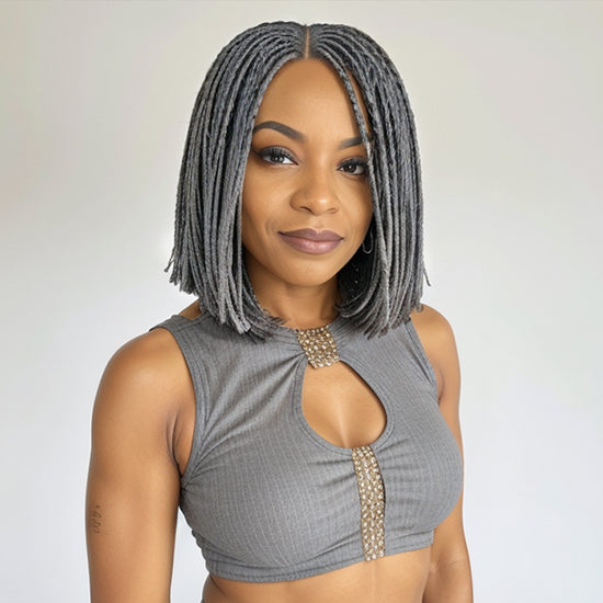 LinktoHair Salt & Pepper Braided Twists Hairstyles Short Wigs for Black Women