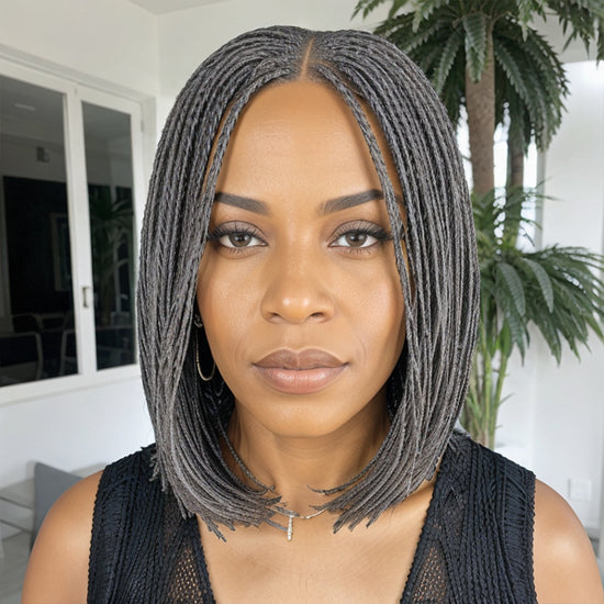 LinktoHair Salt & Pepper Braided Twists Hairstyles Short Wigs for Black Women