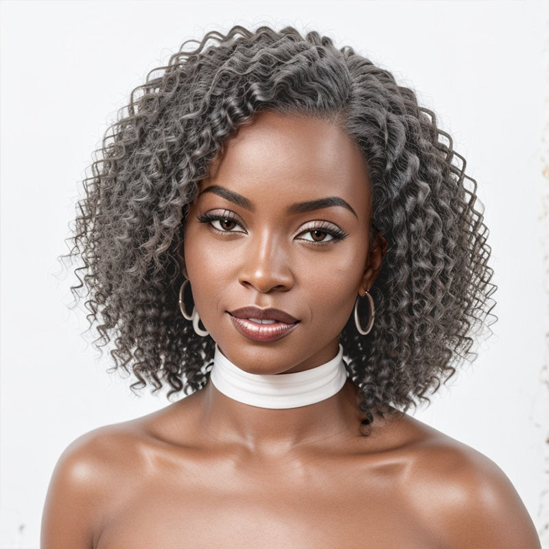 Salt And Pepper Deep Curly 13x4 Lace Front Wig Human Hair For Black Woman