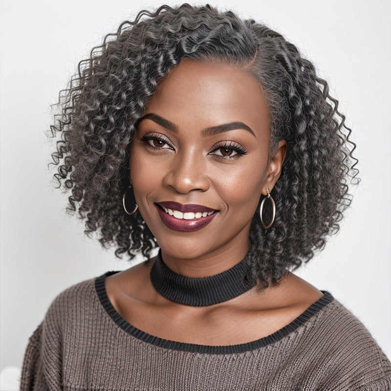 Salt And Pepper Deep Curly 13x4 Lace Front Wig Human Hair For Black Woman