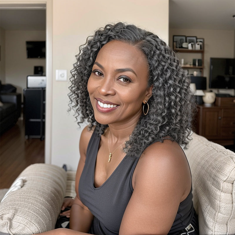 Salt And Pepper Deep Curly 13x4 Lace Front Wig Human Hair For Black Woman