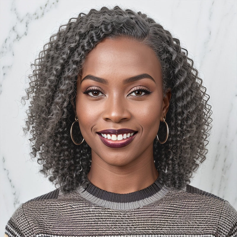 Salt And Pepper Deep Curly 13x4 Lace Front Wig Human Hair For Black Woman