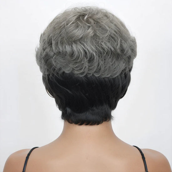 Trendy Color | Salt And Pepper Short Pixie Cuts Nature Wave Glueless Wig With Bangs Human Hair Wigs