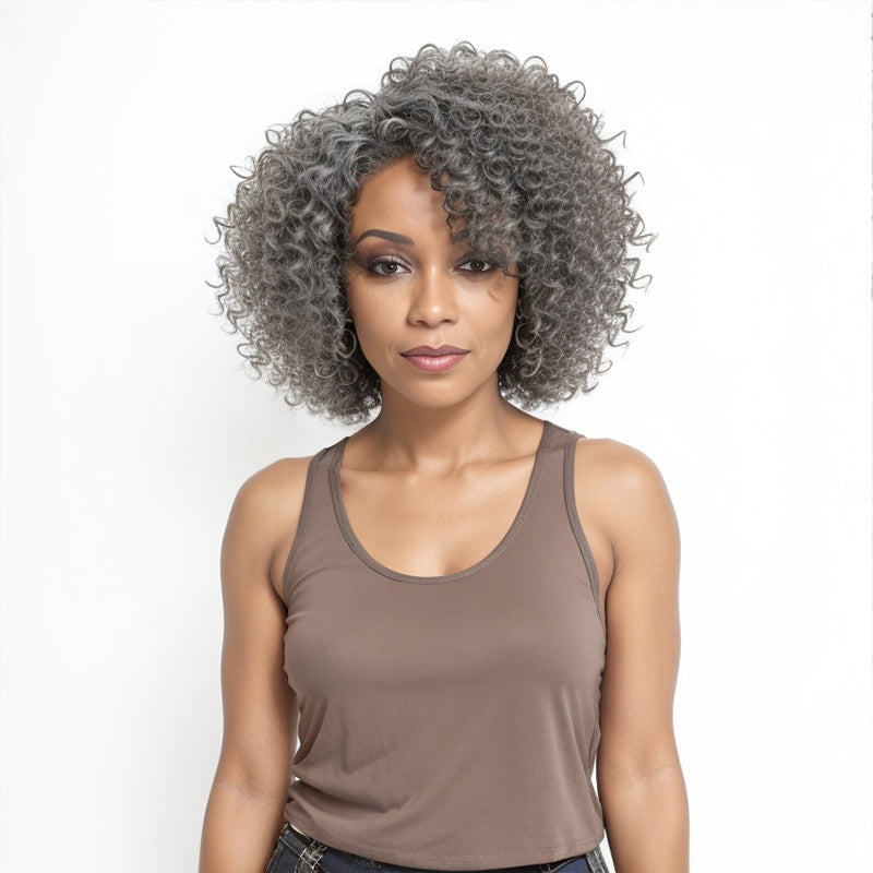 Load image into Gallery viewer, Salt &amp;amp; Pepper Glueless Kinky Curly Wigs Human Hair Wigs for Black Women
