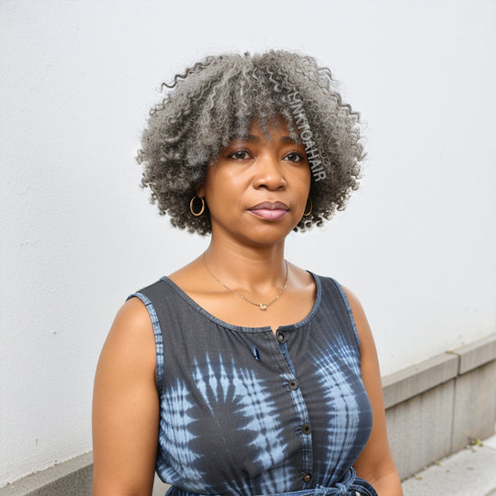 Linktohair Salt And Pepper Kinky Curly Glueless Bob Wig 100% Human Hair