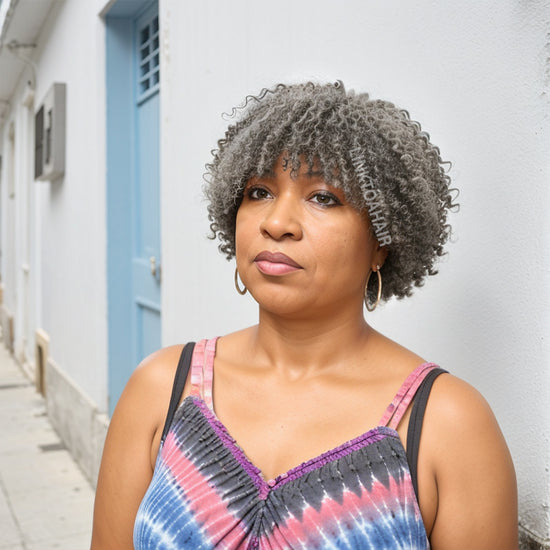 Linktohair Salt And Pepper Kinky Curly Glueless Bob Wig 100% Human Hair