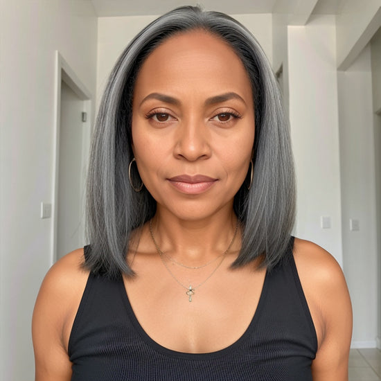 Salt And Pepper Kinky Straight 5x5 Closure Lace Glueless Wig Human Hair