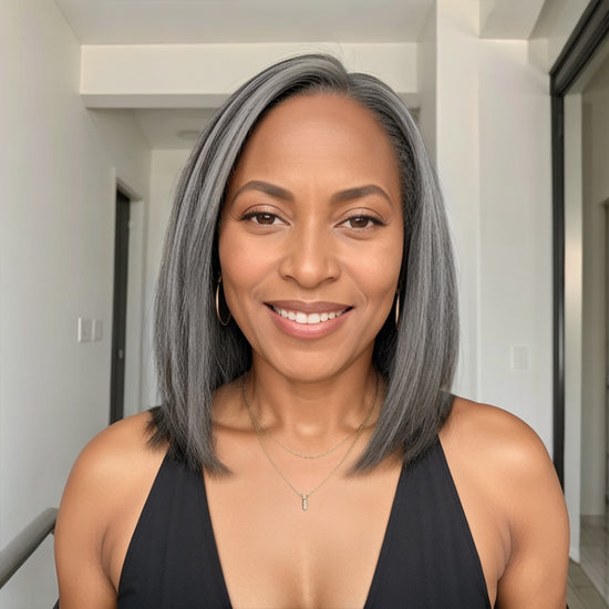 Salt And Pepper Kinky Straight 5x5 Closure Lace Glueless Wig Human Hair
