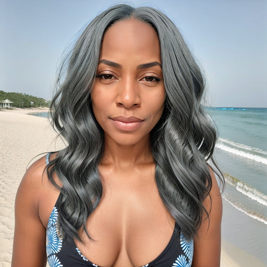 Salt And Pepper Layered Cut | Natural Wavy  Human Hair 5x5 Lace Closure Wig 100% Human Hair