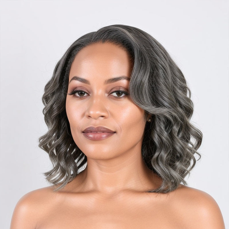 Linktohair Salt And Pepper Loose Wave Glueless Pre-Cut 5x5 Closure Lace Bob Wig