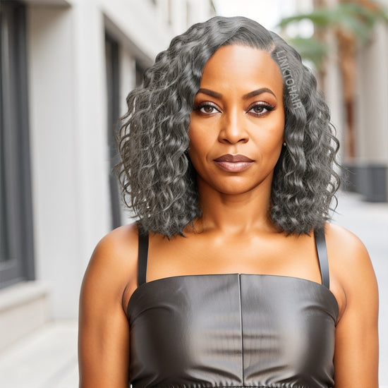 Salt And Pepper Loose Wave Glueless Wig 5x5 Closure Lace Human Hair