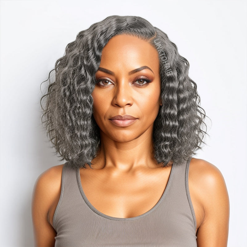 Salt And Pepper Loose Wave Glueless Wig 5x5 Closure Lace Human Hair