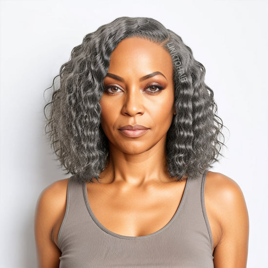 Salt And Pepper Loose Wave Glueless Wig 5x5 Closure Lace Human Hair