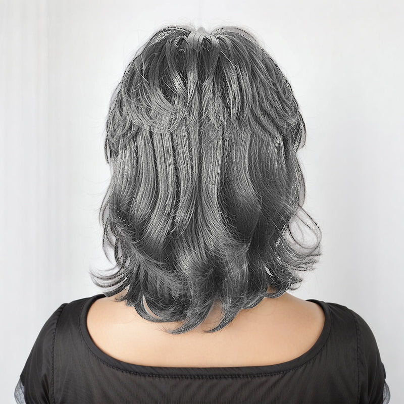 Salt And Pepper Mullet Wig Put on and Go Shaggy Layered 80s Short Pixie Cut Wig With Bangs Curly 100% Human Hair