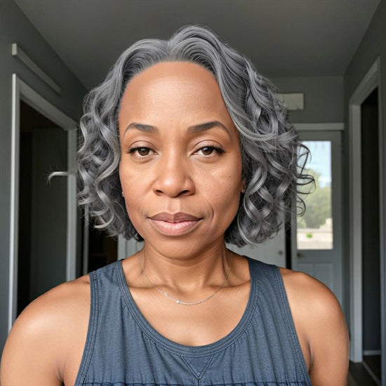 Salt And Pepper Short Bob Water Wave Glueless 5x5 Closure Lace Wig 100% Human Hair