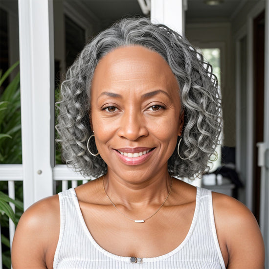 Salt And Pepper Short Bob Water Wave Glueless 5x5 Closure Lace Wig 100% Human Hair
