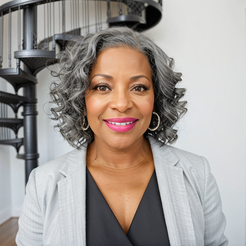 Salt And Pepper Short Bob Wig 5x5 Closure Lace Wig 100% Human Hair