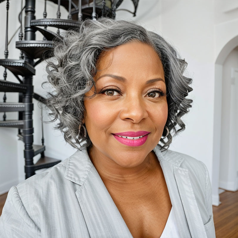 Salt And Pepper Short Bob Wig 5x5 Closure Lace Wig 100% Human Hair