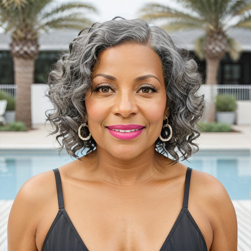 Salt And Pepper Short Bob Wig 5x5 Closure Lace Wig 100% Human Hair