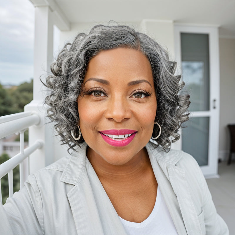 Salt And Pepper Short Bob Wig 5x5 Closure Lace Wig 100% Human Hair