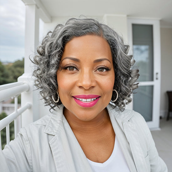 Load image into Gallery viewer, Salt And Pepper Short Bob Wig 5x5 Closure Lace Wig 100% Human Hair
