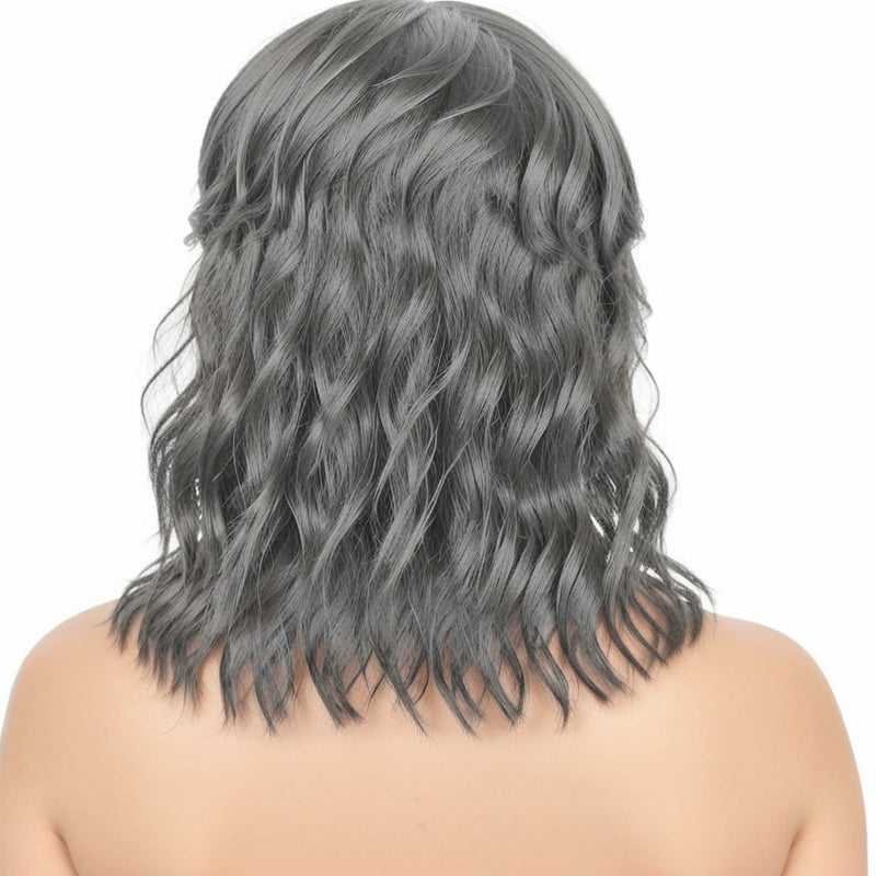 Salt And Pepper Short Mullet Wig Short Bob with Bangs 80s 90s Shaggy Layered Hair Shoulder Length Wigs
