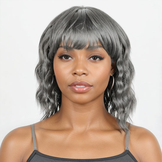 Salt And Pepper Short Mullet Wig Short Bob with Bangs 80s 90s Shaggy Layered Hair Shoulder Length Wigs